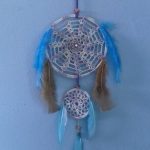 Diameter 15 cm, kleur blauw/groen, lengte totaal 55 cm. Prijs € 7,50